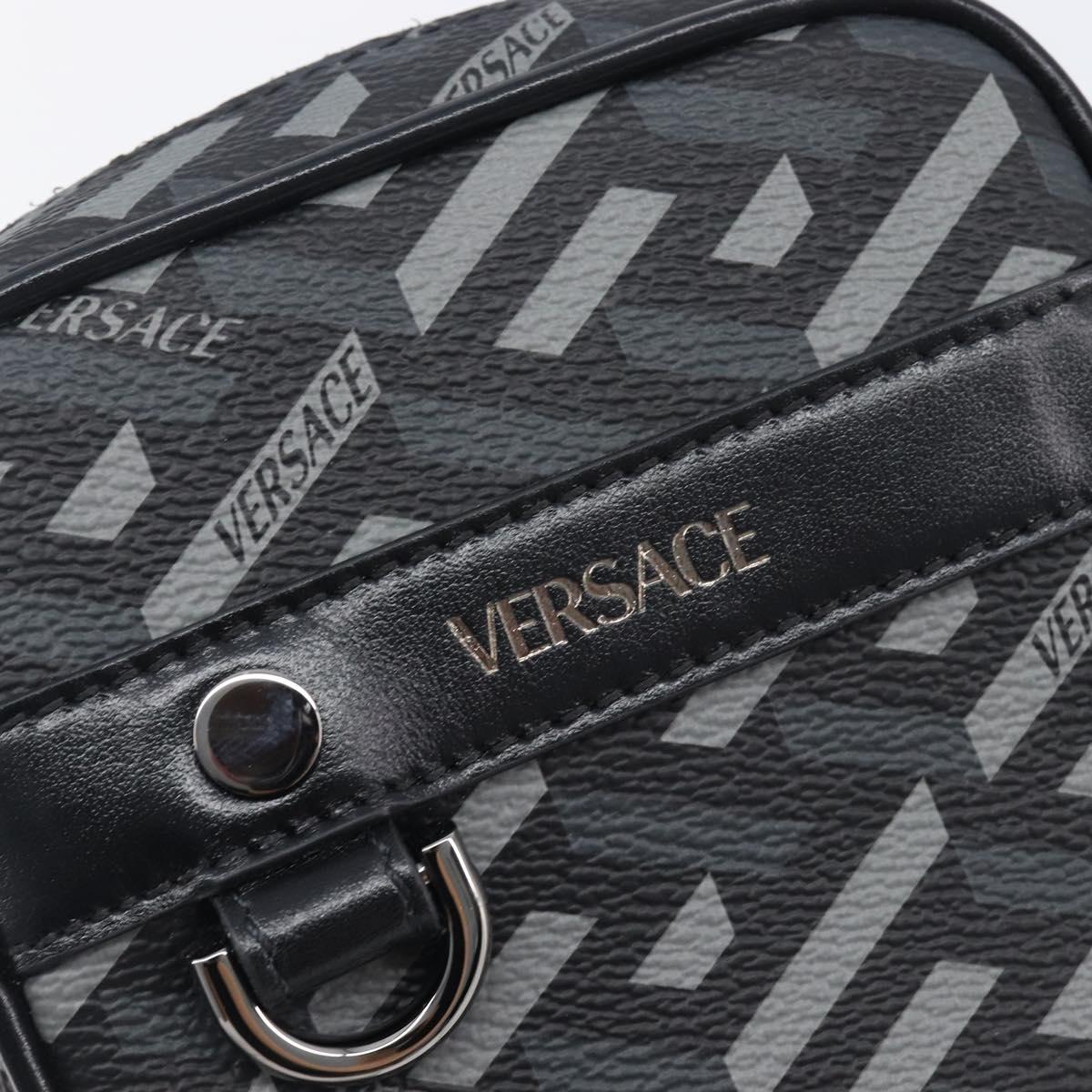 VERSACE Pouch PVC Leather Gray Silver Auth 209154