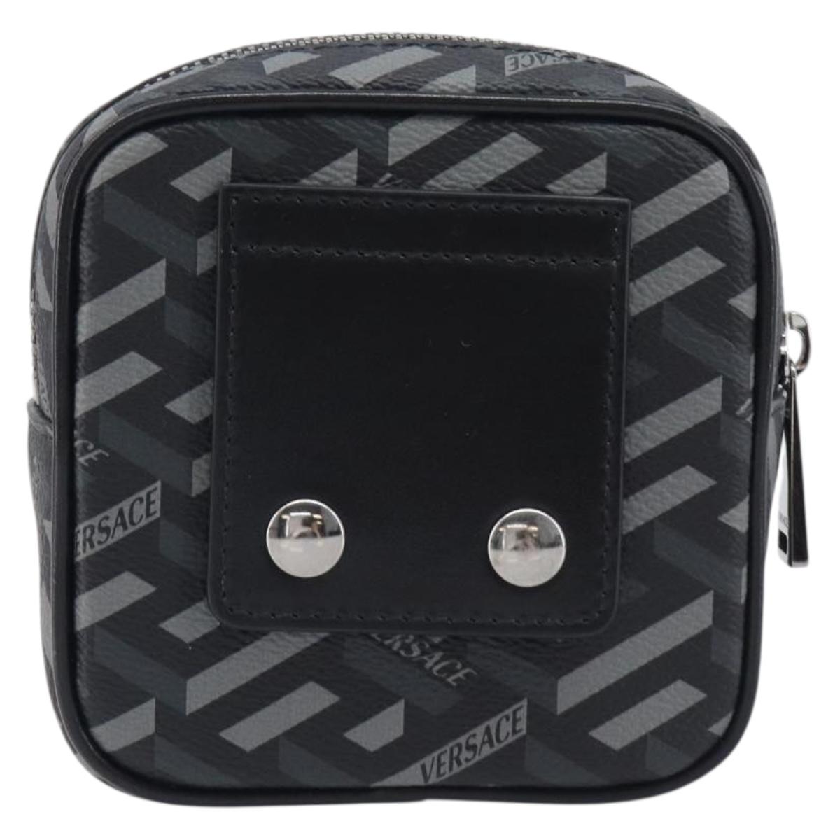 VERSACE Pouch PVC Leather Gray Silver Auth 209154