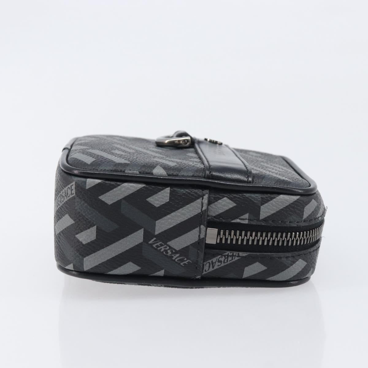 VERSACE Pouch PVC Leather Gray Silver Auth 209154