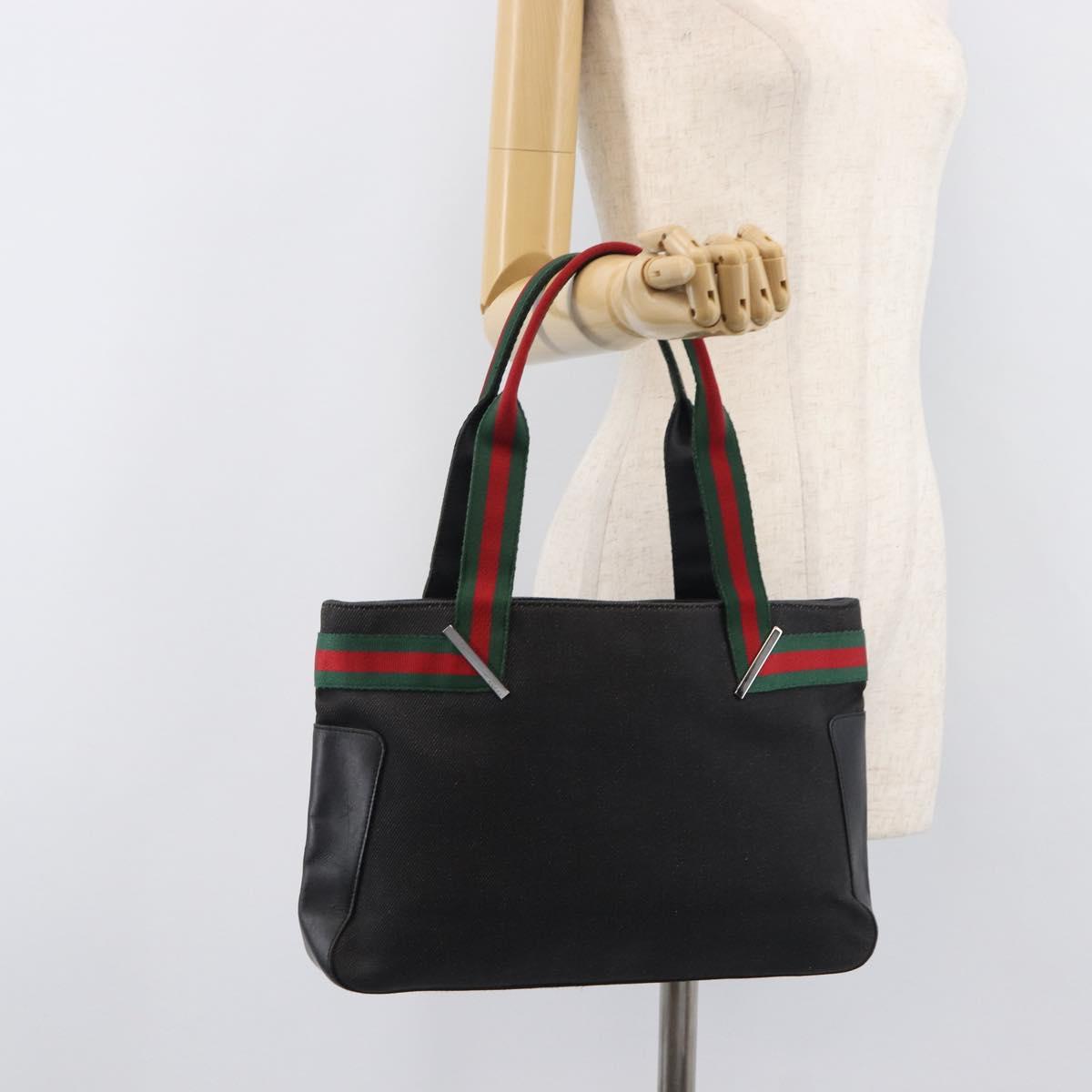 GUCCI Tote Bag Canvas Black Silver 73983 Auth 209158