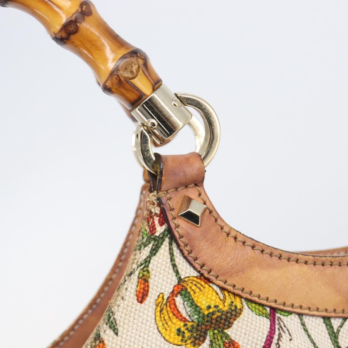 GUCCI Bamboo Flora Hand Bag Canvas Beige Gold Tone 137394 Auth 209161
