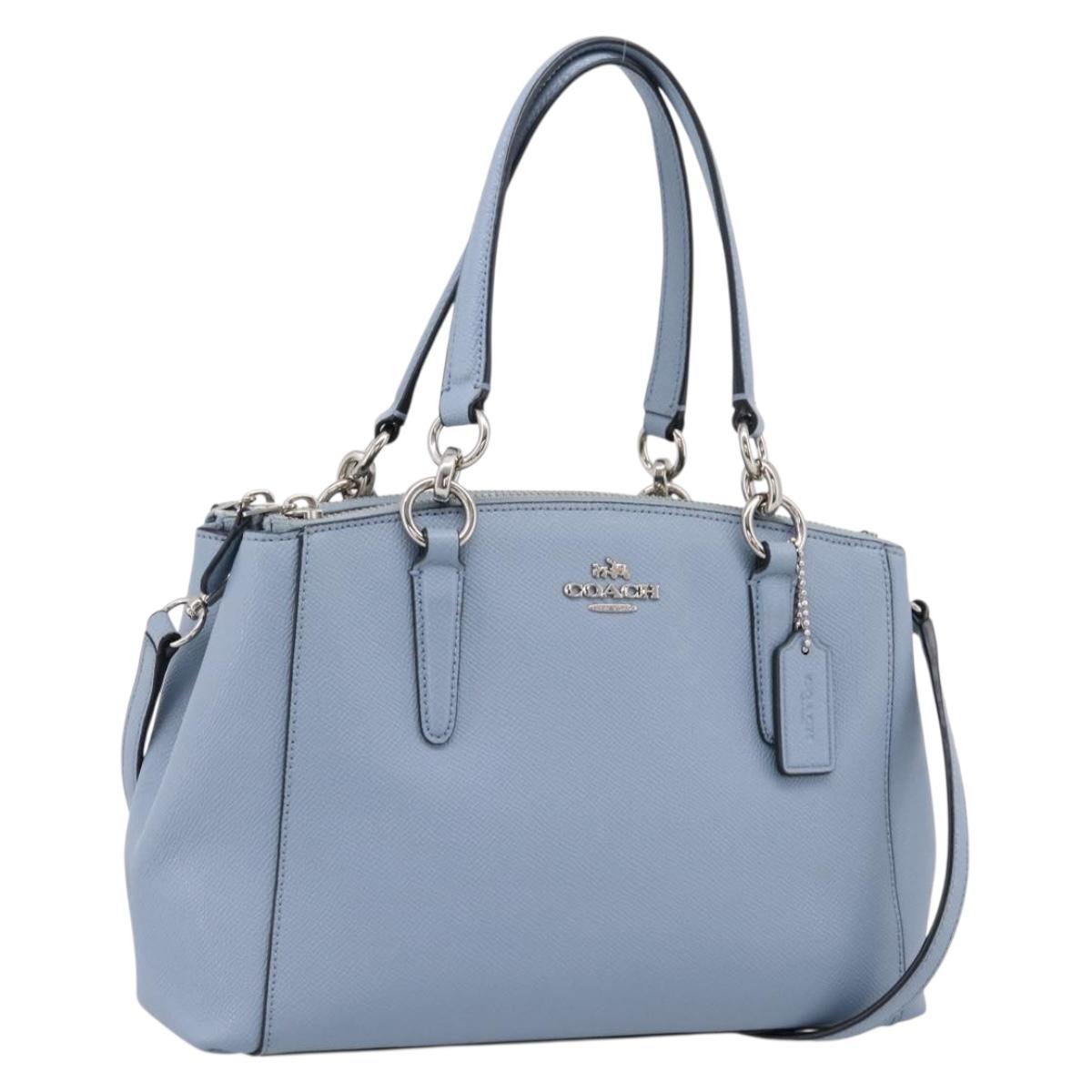 Coach Hand Bag Leather 2way Light Blue Silver Auth 209164A