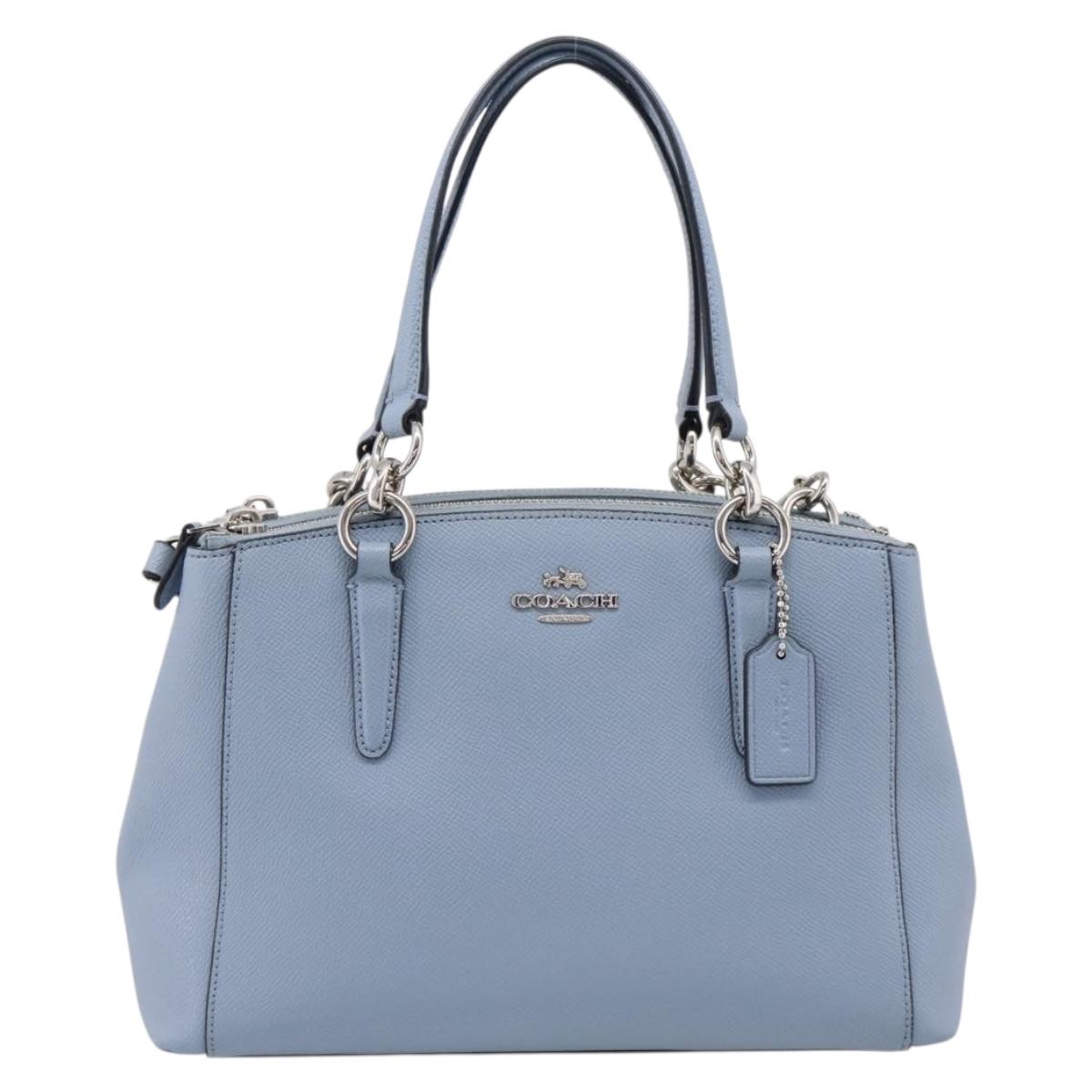 Coach Hand Bag Leather 2way Light Blue Silver Auth 209164A