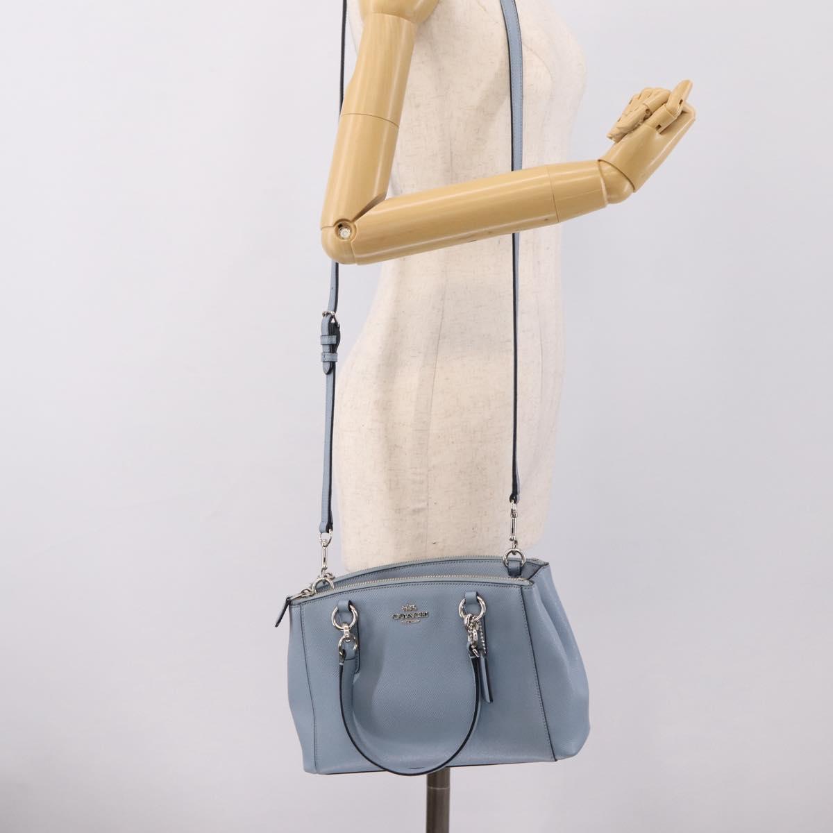 Coach Hand Bag Leather 2way Light Blue Silver Auth 209164A