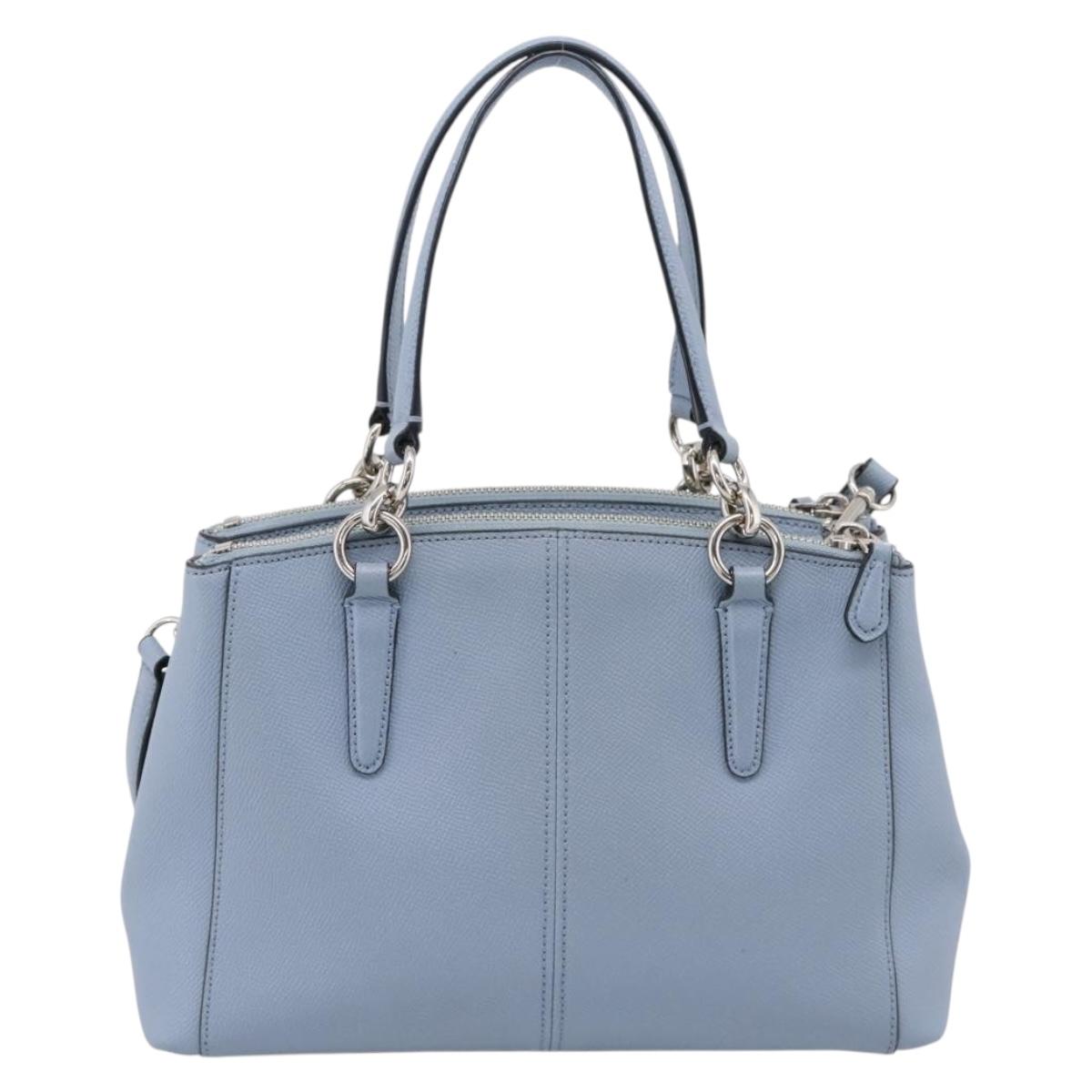 Coach Hand Bag Leather 2way Light Blue Silver Auth 209164A