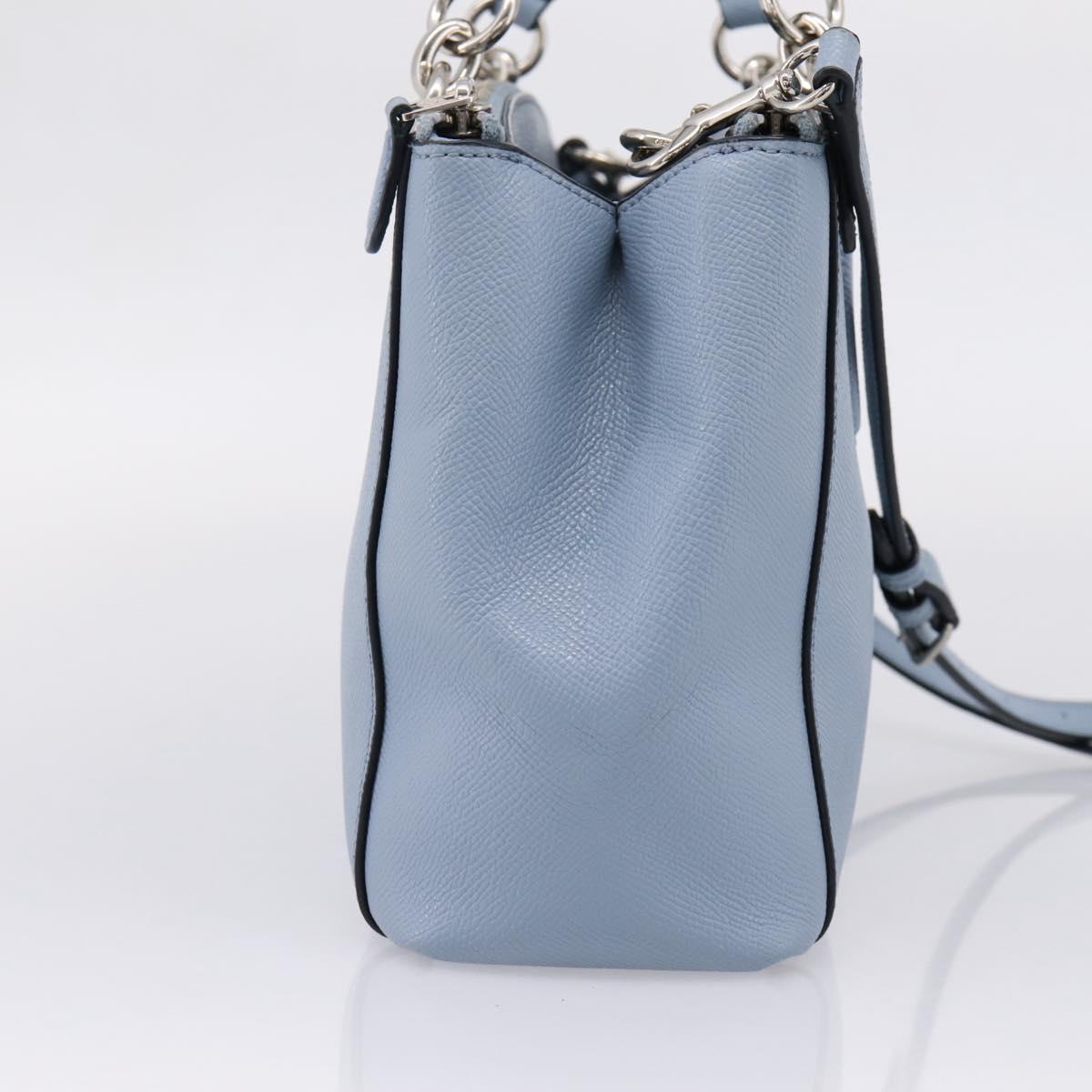 Coach Hand Bag Leather 2way Light Blue Silver Auth 209164A