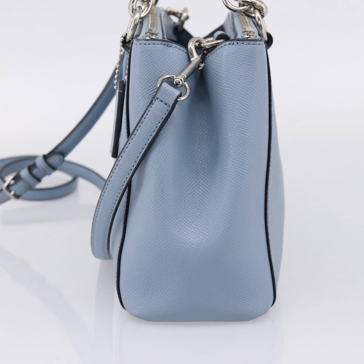 Coach Hand Bag Leather 2way Light Blue Silver Auth 209164A