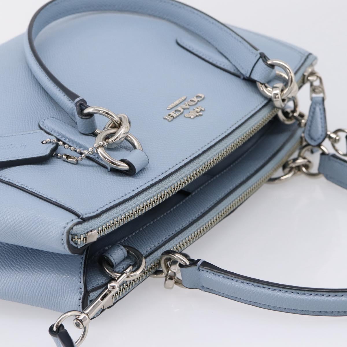 Coach Hand Bag Leather 2way Light Blue Silver Auth 209164A