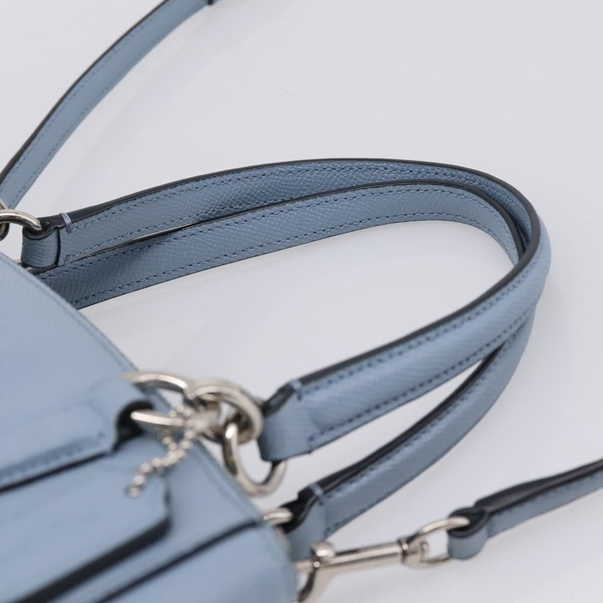 Coach Hand Bag Leather 2way Light Blue Silver Auth 209164A