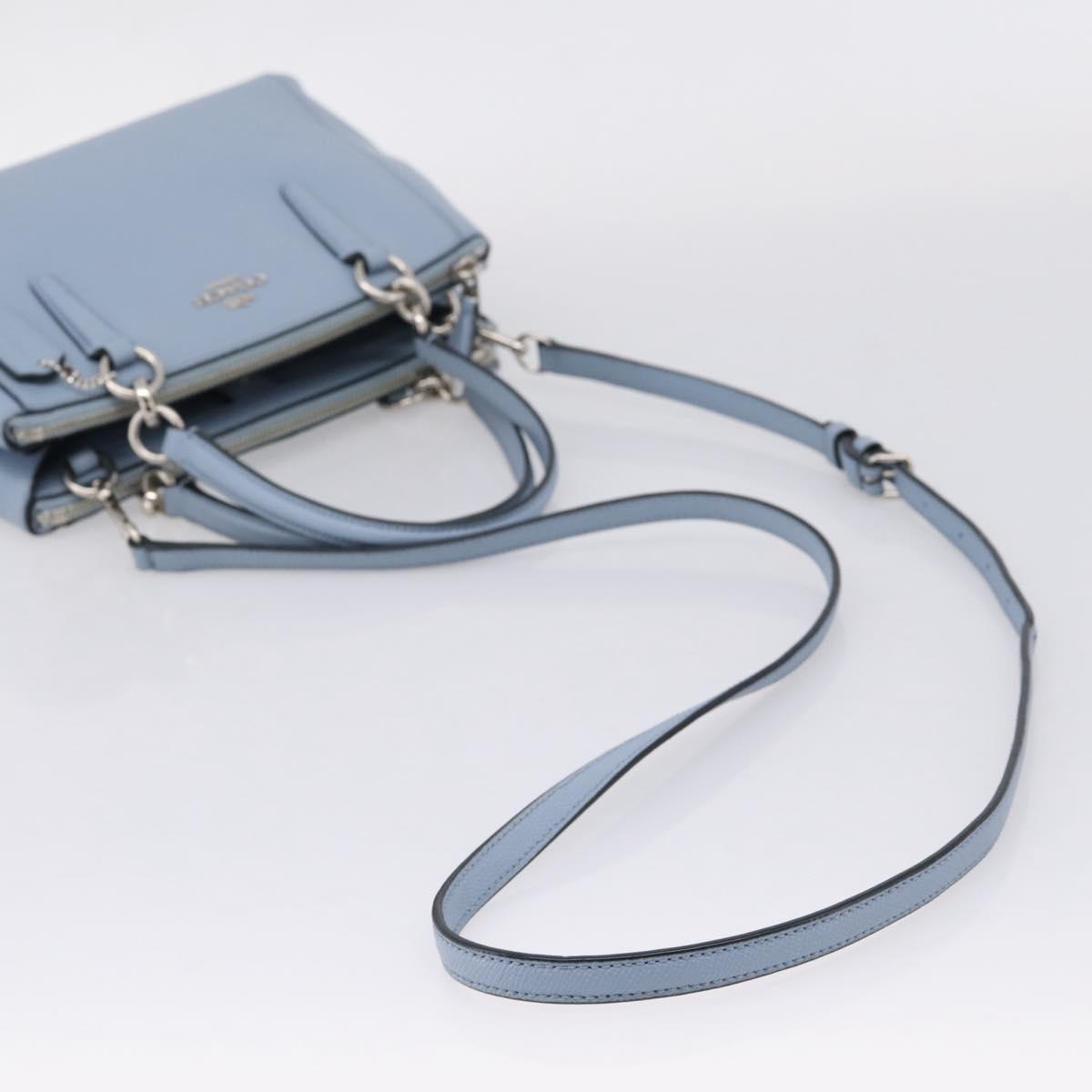Coach Hand Bag Leather 2way Light Blue Silver Auth 209164A