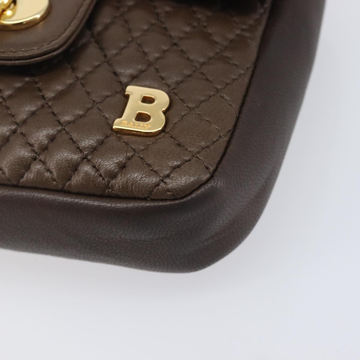 Bally Quilted ChainShoulder Pouch Leather Brown Gold Tone Auth 209174A