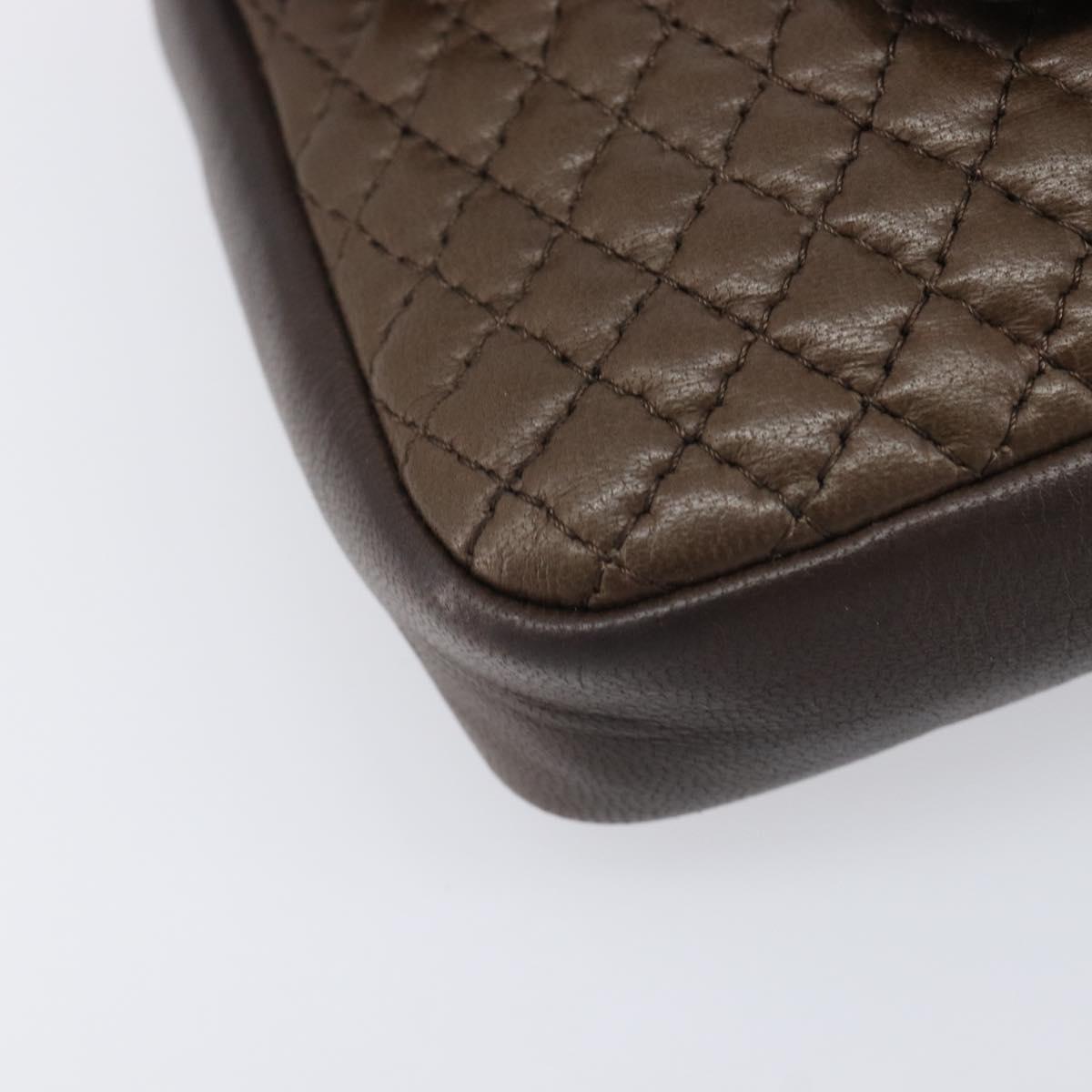 Bally Quilted ChainShoulder Pouch Leather Brown Gold Tone Auth 209174A
