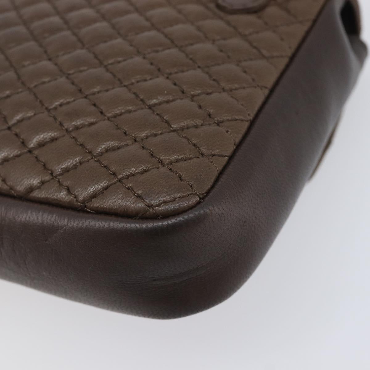Bally Quilted ChainShoulder Pouch Leather Brown Gold Tone Auth 209174A