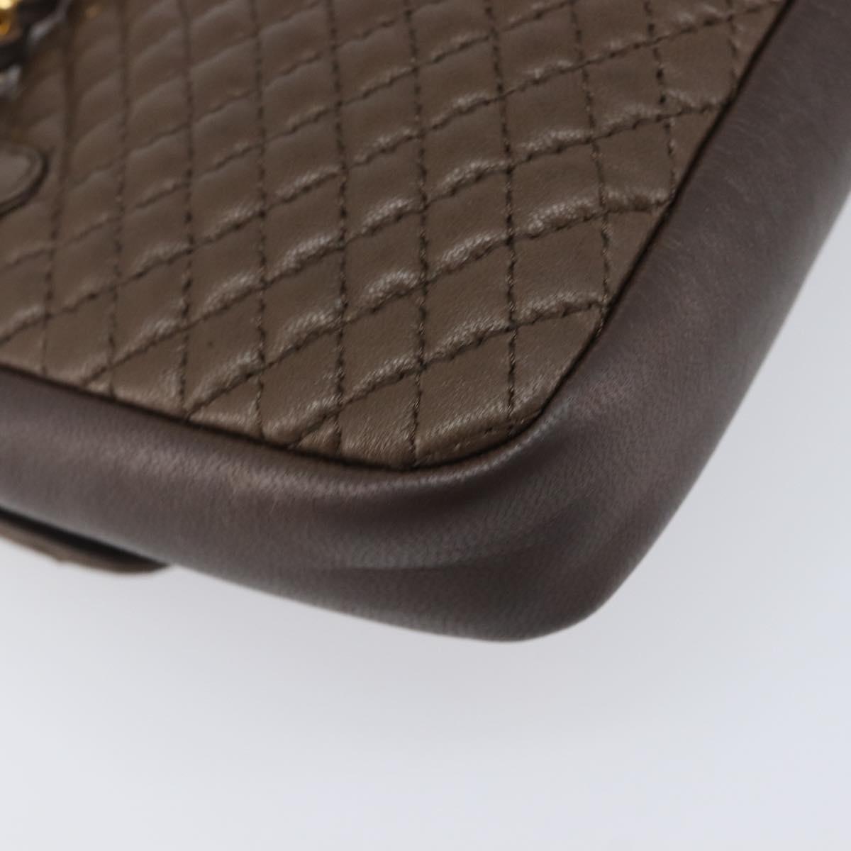 Bally Quilted ChainShoulder Pouch Leather Brown Gold Tone Auth 209174A