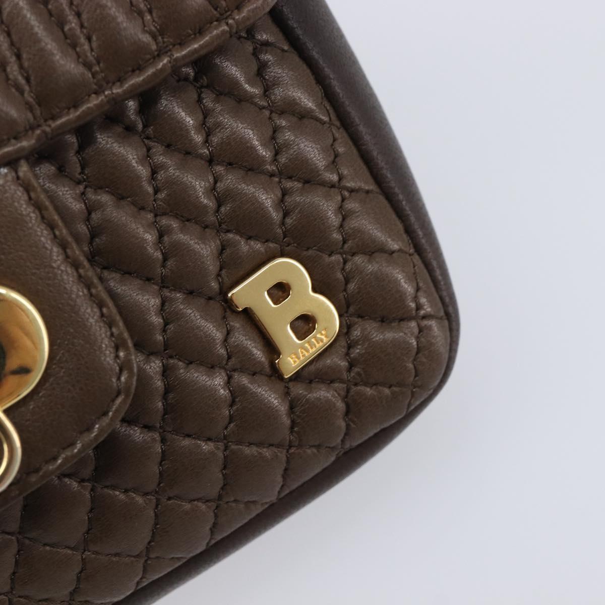 Bally Quilted ChainShoulder Pouch Leather Brown Gold Tone Auth 209174A