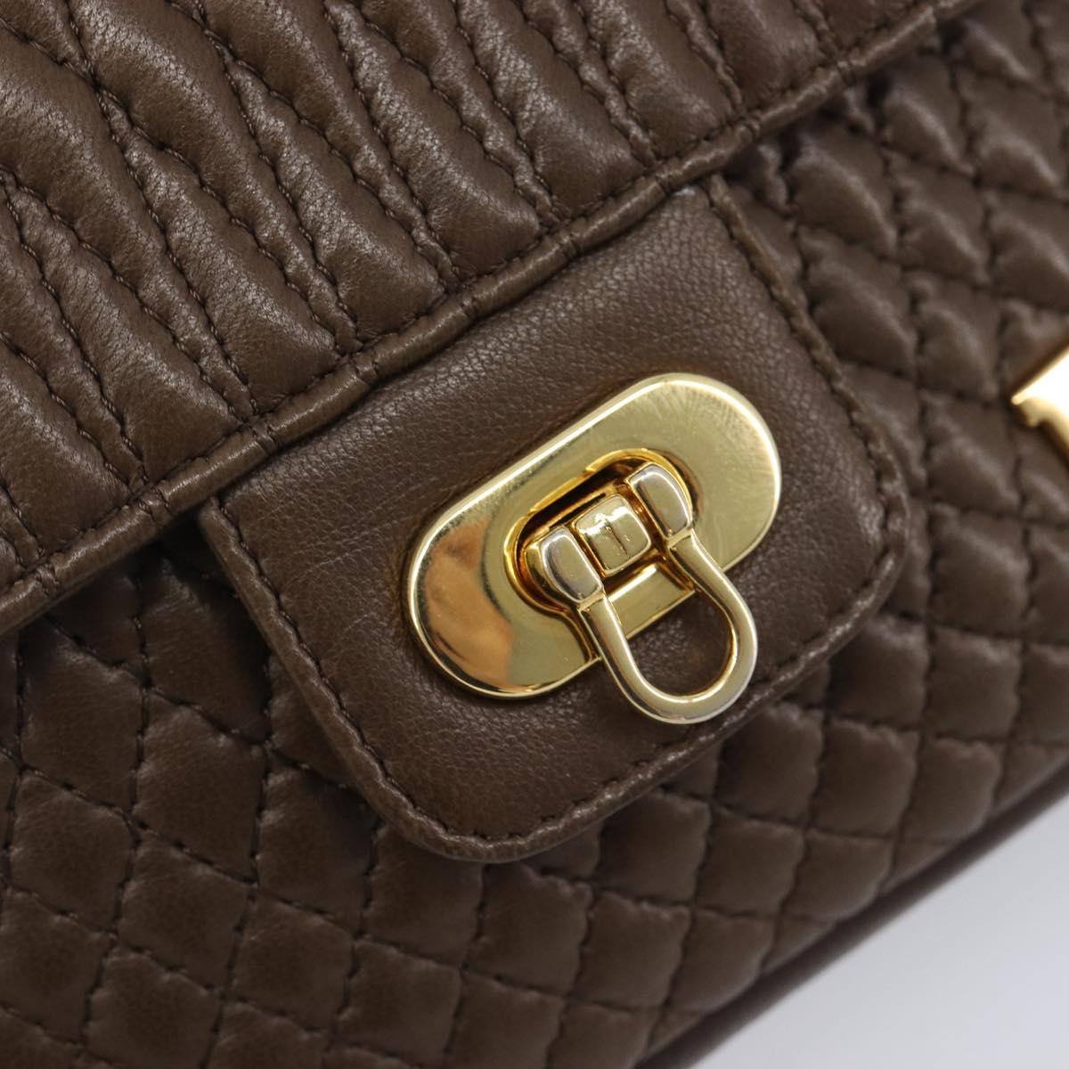 Bally Quilted ChainShoulder Pouch Leather Brown Gold Tone Auth 209174A