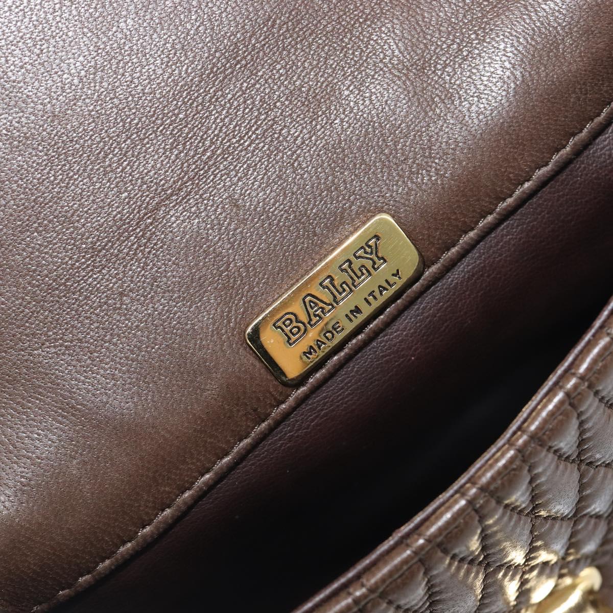 Bally Quilted ChainShoulder Pouch Leather Brown Gold Tone Auth 209174A