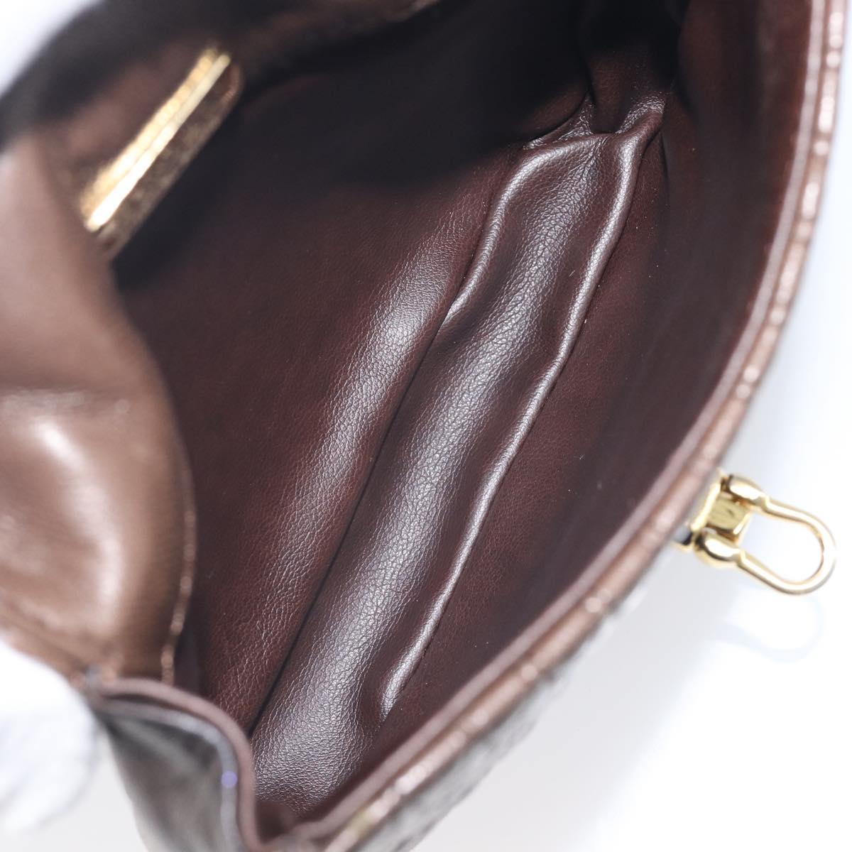 Bally Quilted ChainShoulder Pouch Leather Brown Gold Tone Auth 209174A
