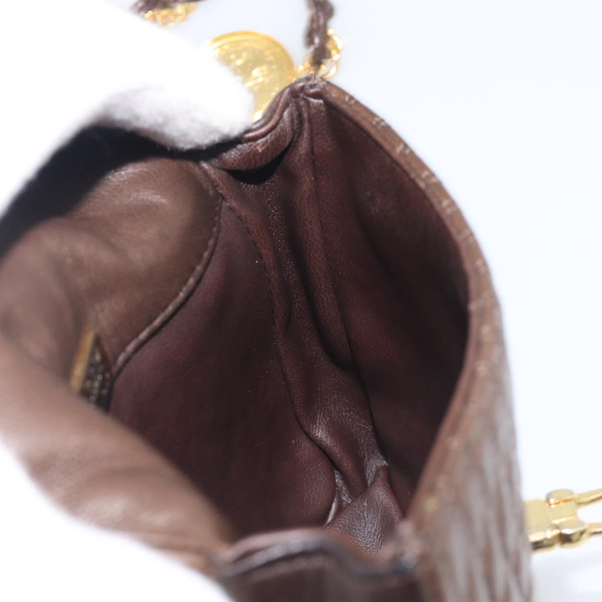 Bally Quilted ChainShoulder Pouch Leather Brown Gold Tone Auth 209174A