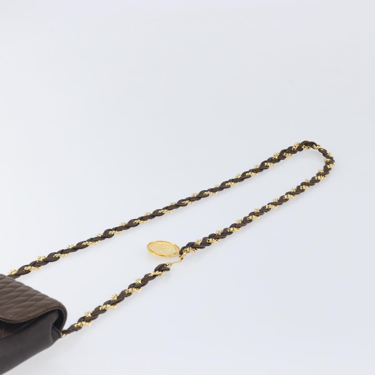 Bally Quilted ChainShoulder Pouch Leather Brown Gold Tone Auth 209174A