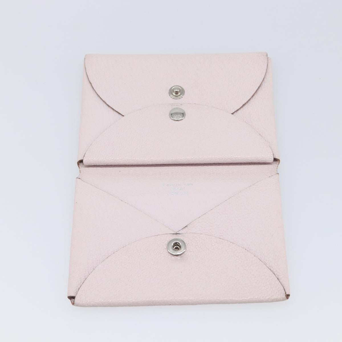 HERMES Calvi Duo Coin Purse Leather Pink Silver Auth 209175