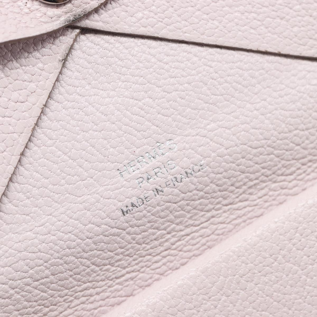HERMES Calvi Duo Coin Purse Leather Pink Silver Auth 209175
