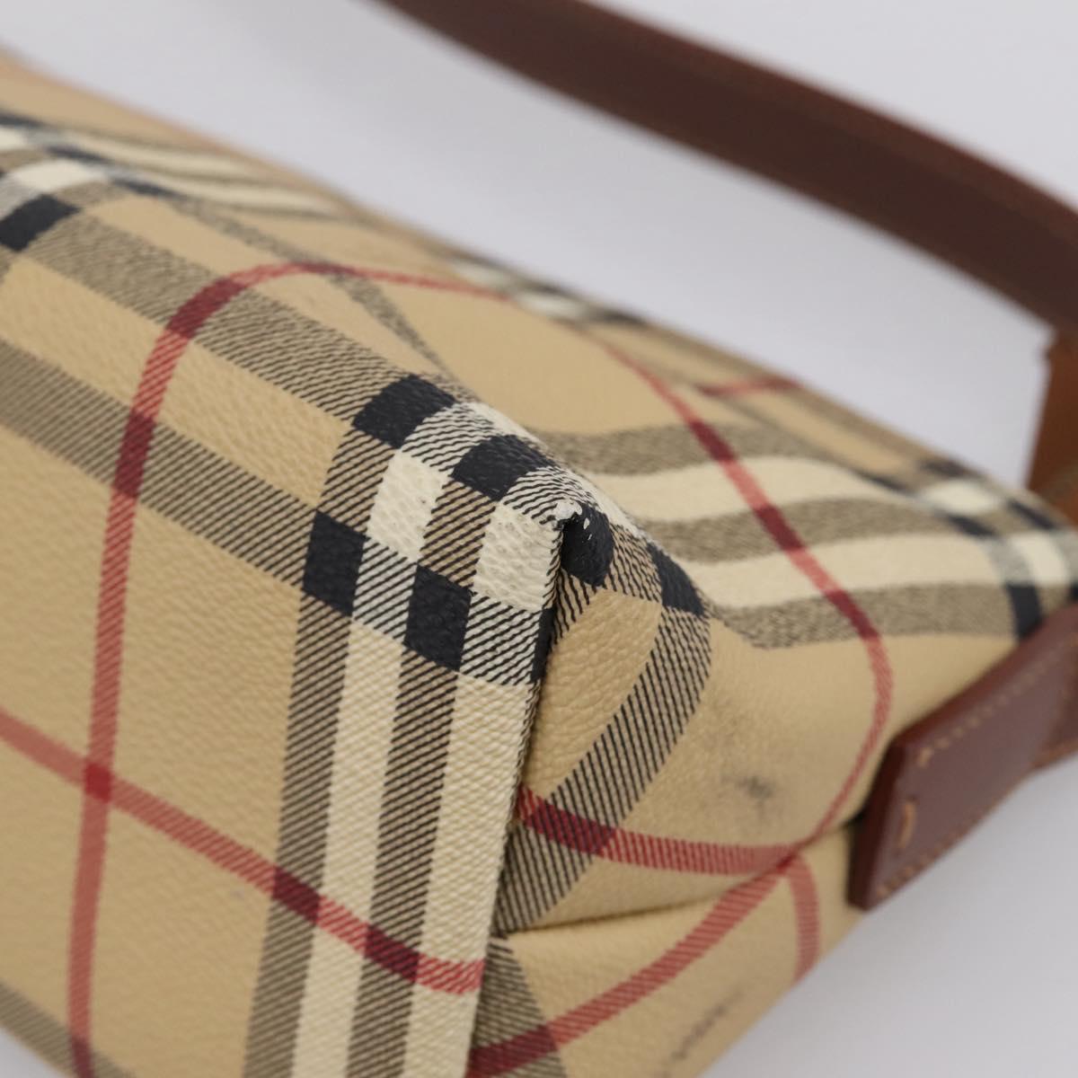 BURBERRY Nova Check Shoulder Bag PVC Beige Gold Auth 209179V