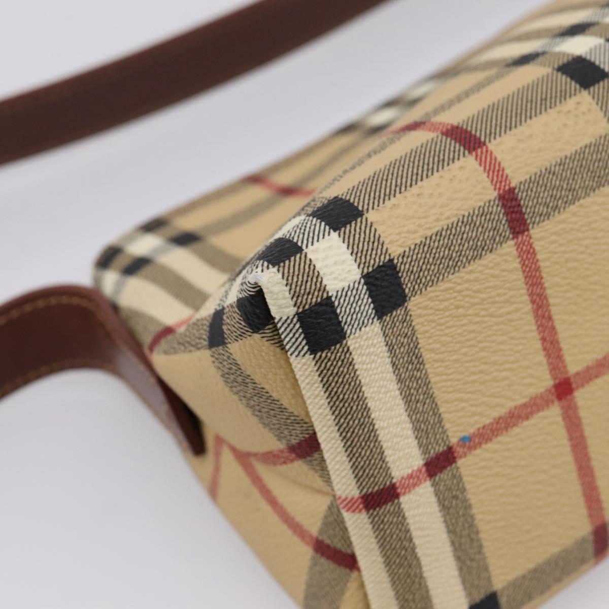 BURBERRY Nova Check Shoulder Bag PVC Beige Gold Auth 209179V