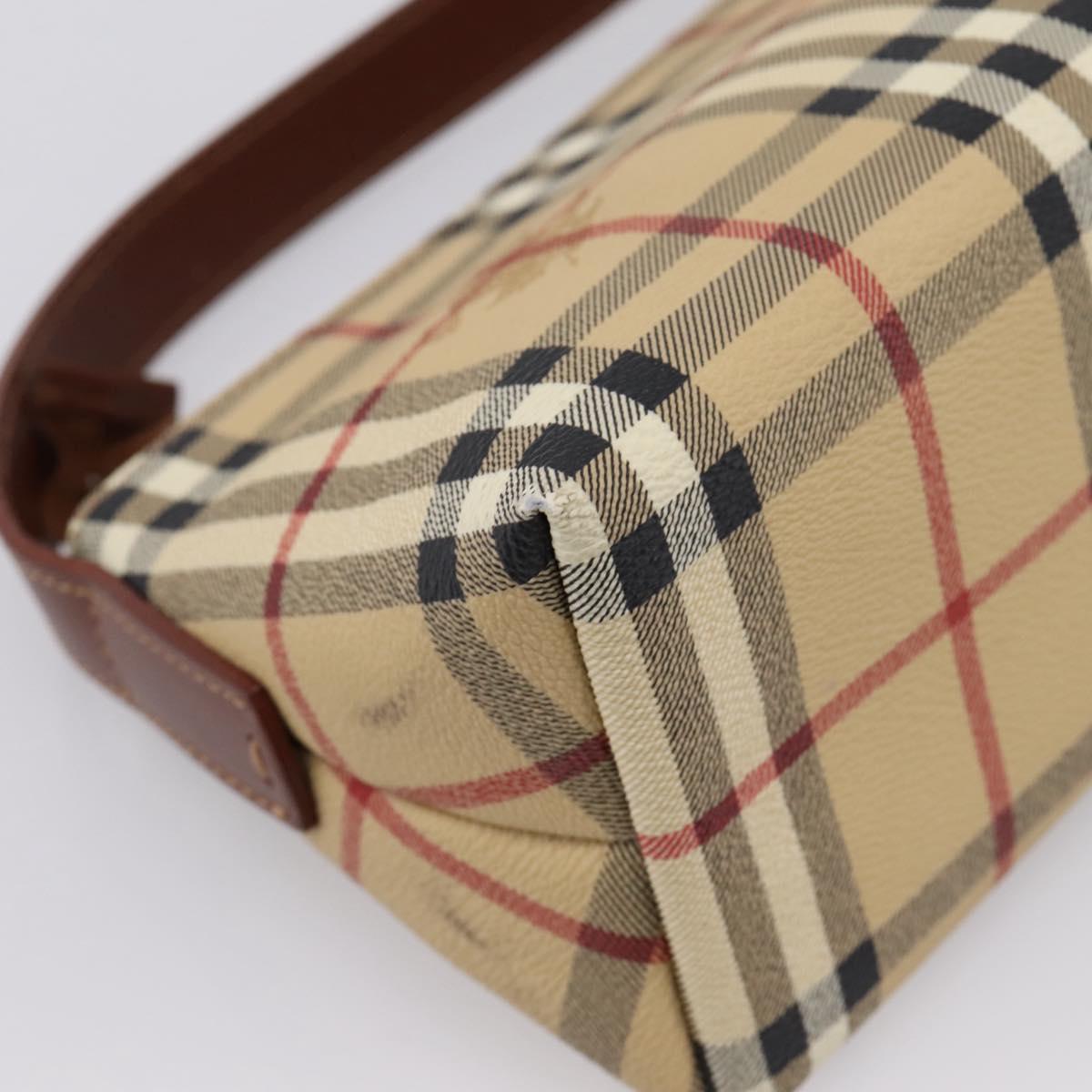 BURBERRY Nova Check Shoulder Bag PVC Beige Gold Auth 209179V