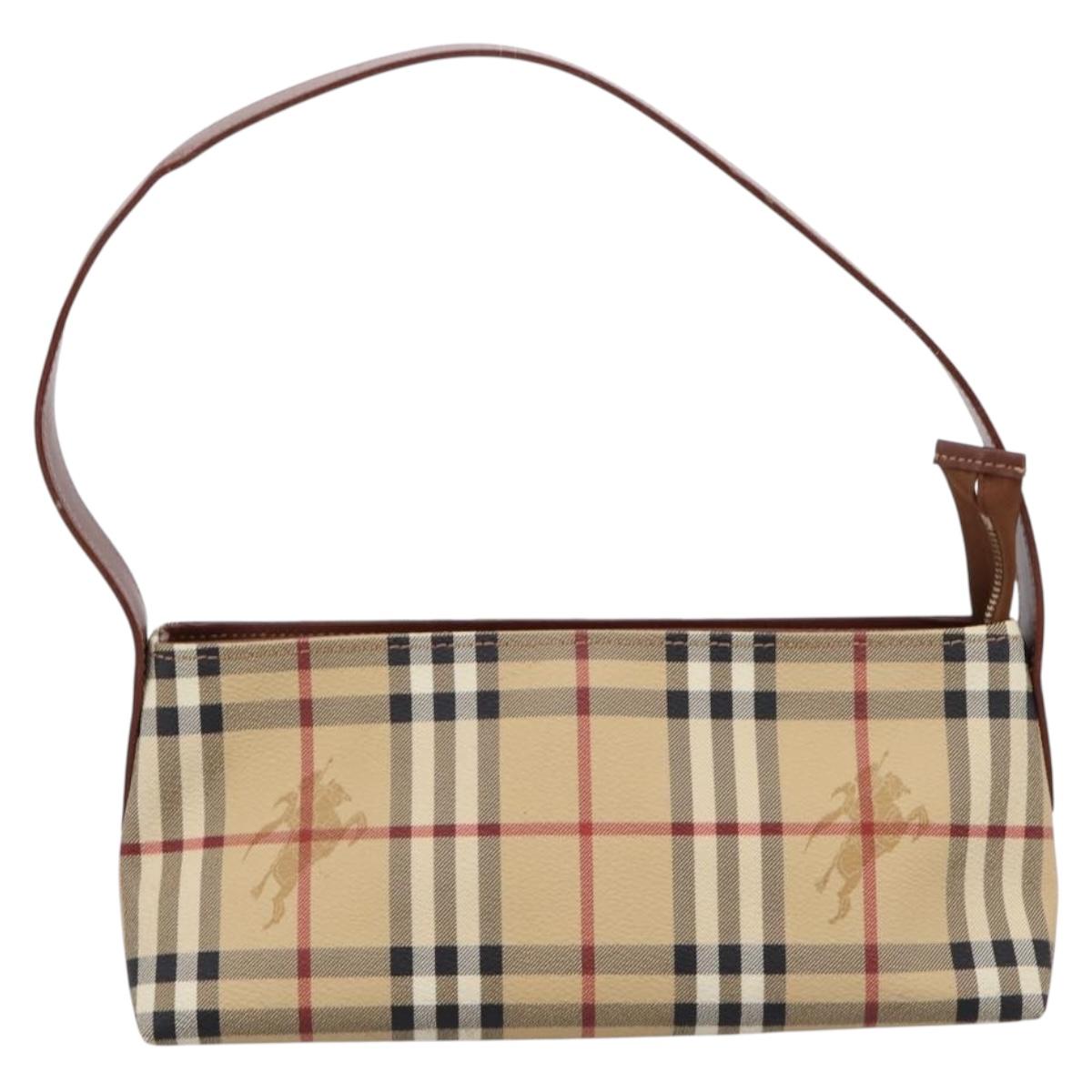 BURBERRY Nova Check Shoulder Bag PVC Beige Gold Auth 209179V