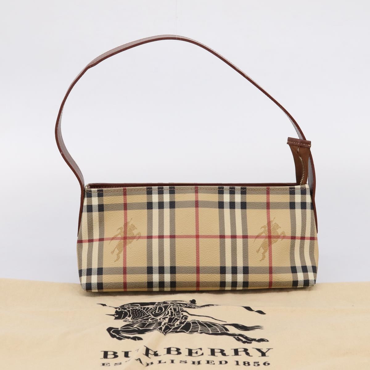 BURBERRY Nova Check Shoulder Bag PVC Beige Gold Auth 209179V