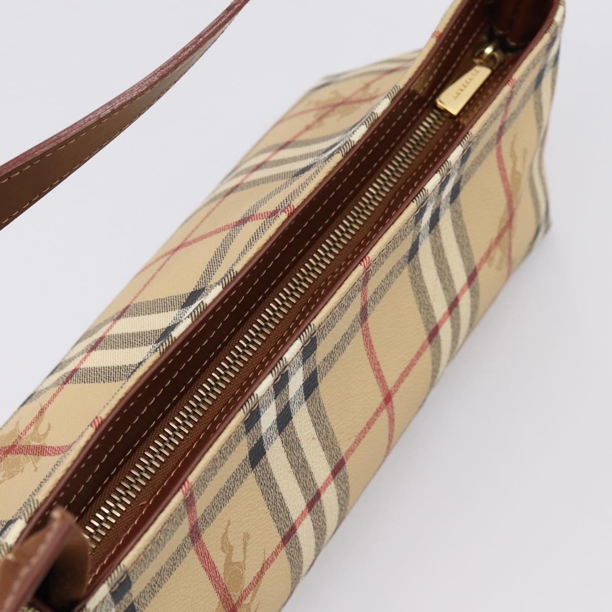 BURBERRY Nova Check Shoulder Bag PVC Beige Gold Auth 209179V