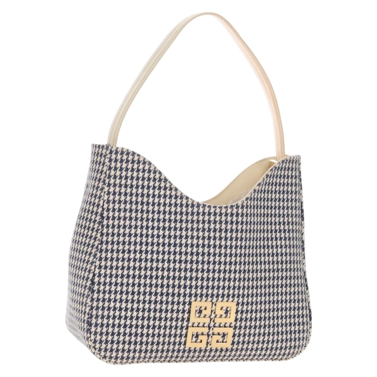 GIVENCHY Shoulder Bag Canvas Navy Gold Tone Auth 209181A