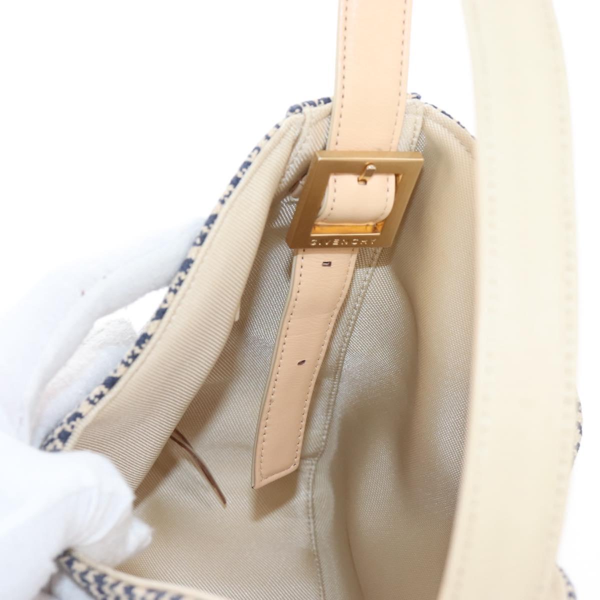 GIVENCHY Shoulder Bag Canvas Navy Gold Tone Auth 209181A