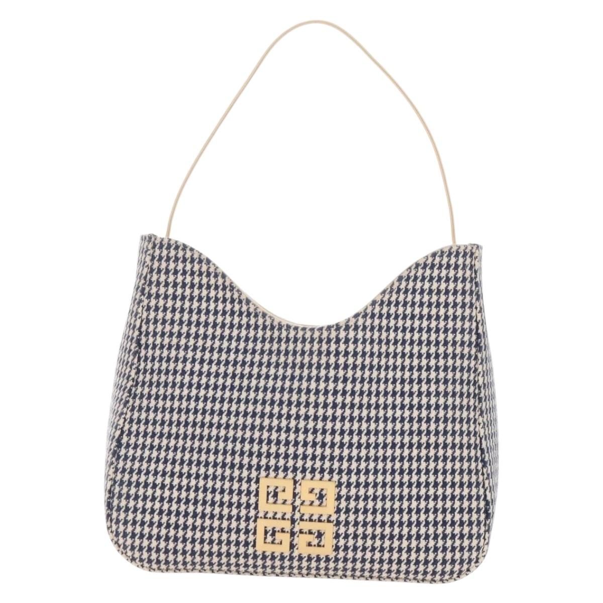 GIVENCHY Shoulder Bag Canvas Navy Gold Tone Auth 209181A