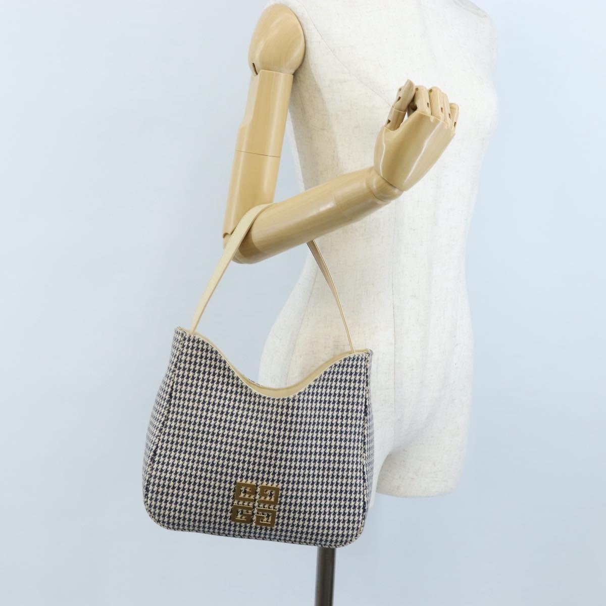 GIVENCHY Shoulder Bag Canvas Navy Gold Tone Auth 209181A