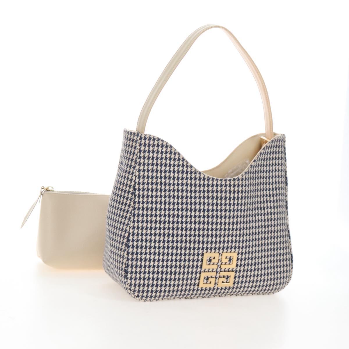 GIVENCHY Shoulder Bag Canvas Navy Gold Tone Auth 209181A