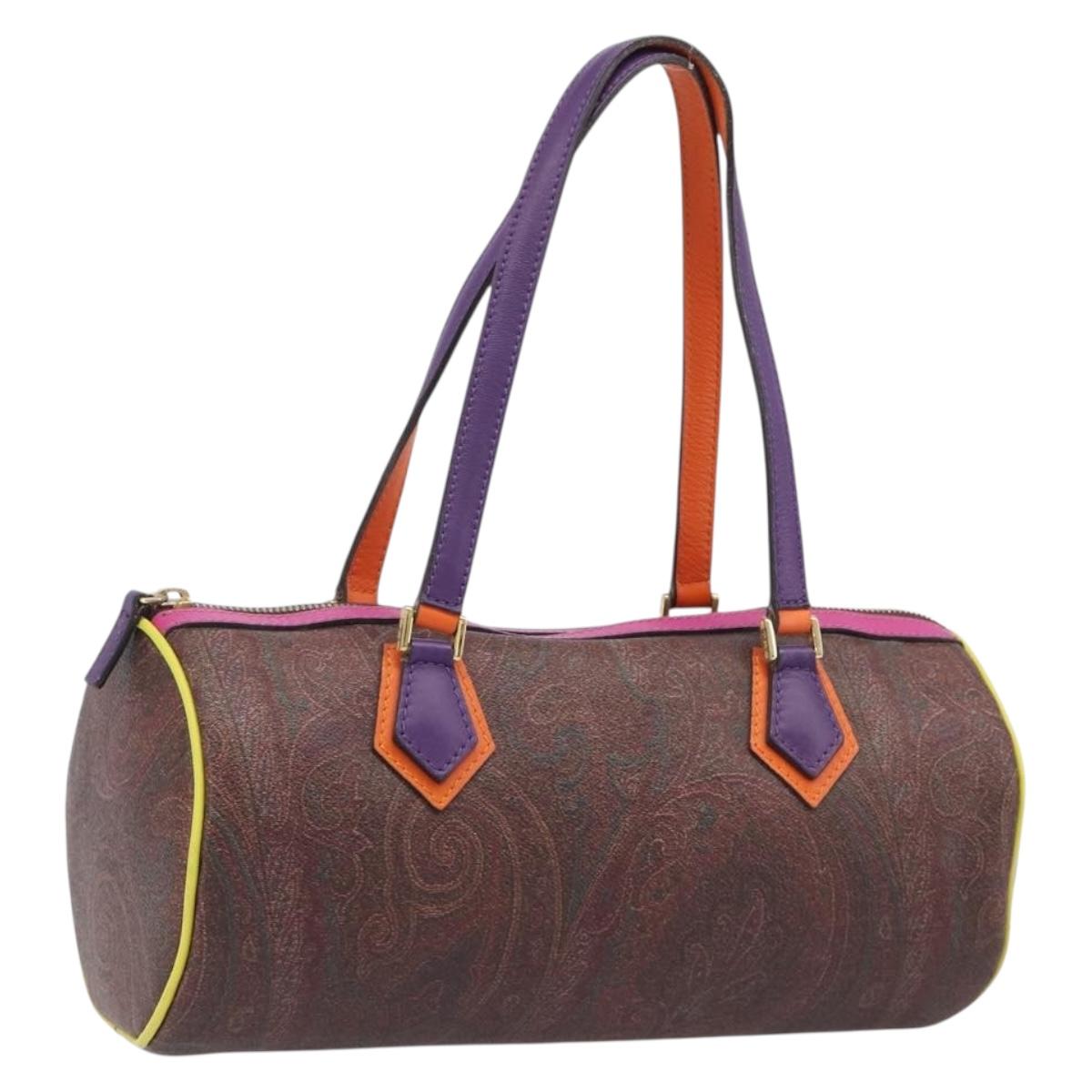 ETRO Paisley Hand Bag PVC Leather Multicolor Gold Tone Auth 209183A