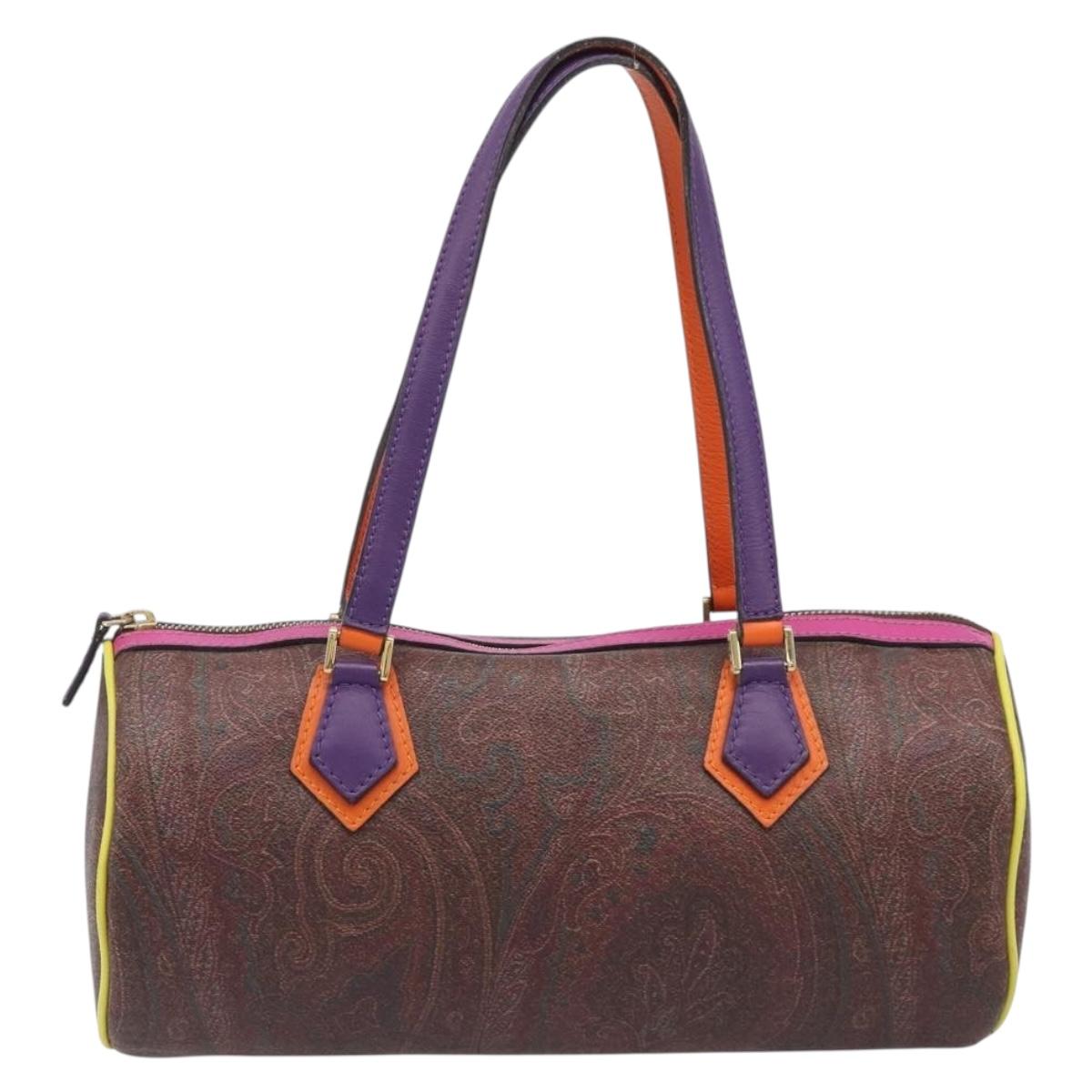 ETRO Paisley Hand Bag PVC Leather Multicolor Gold Tone Auth 209183A
