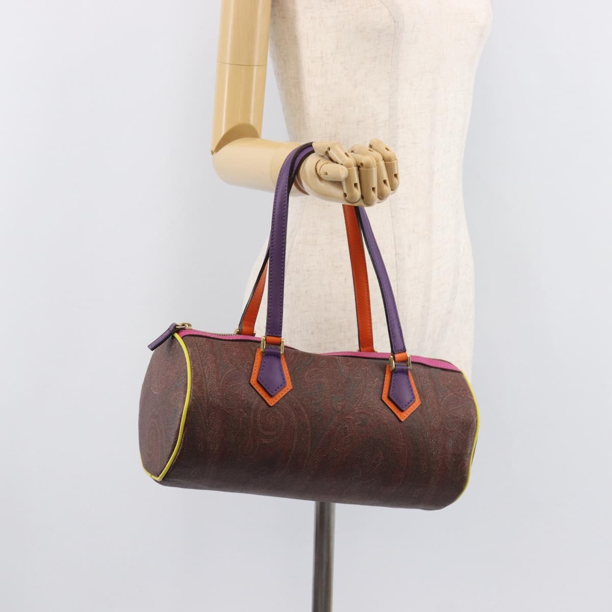 ETRO Paisley Hand Bag PVC Leather Multicolor Gold Tone Auth 209183A