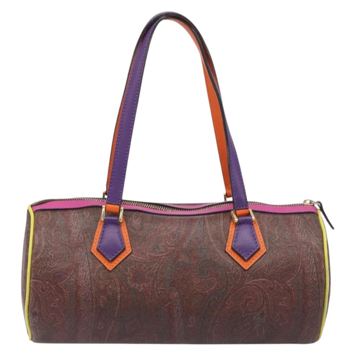ETRO Paisley Hand Bag PVC Leather Multicolor Gold Tone Auth 209183A