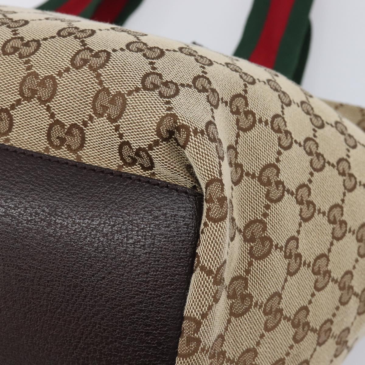 GUCCI GG Canvas Web Sherry Line Tote Bag Beige Silver 131230 Auth 209216A