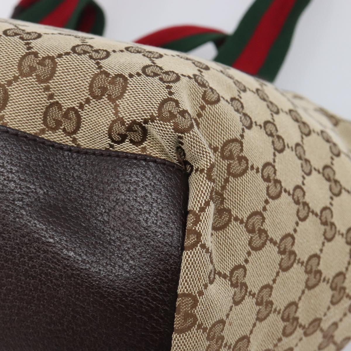 GUCCI GG Canvas Web Sherry Line Tote Bag Beige Silver 131230 Auth 209216A