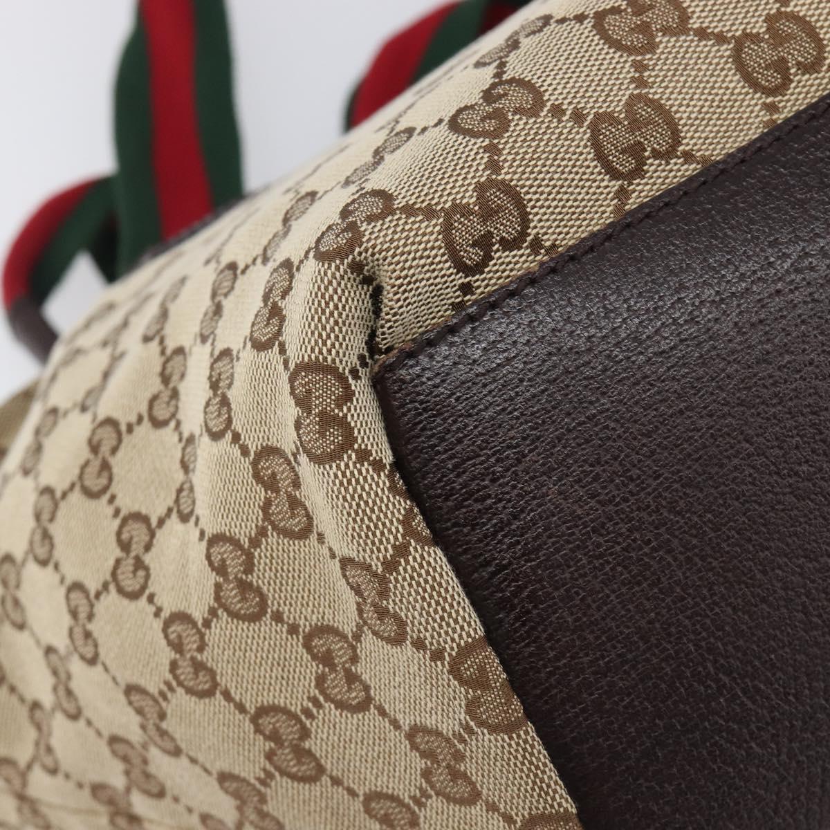 GUCCI GG Canvas Web Sherry Line Tote Bag Beige Silver 131230 Auth 209216A