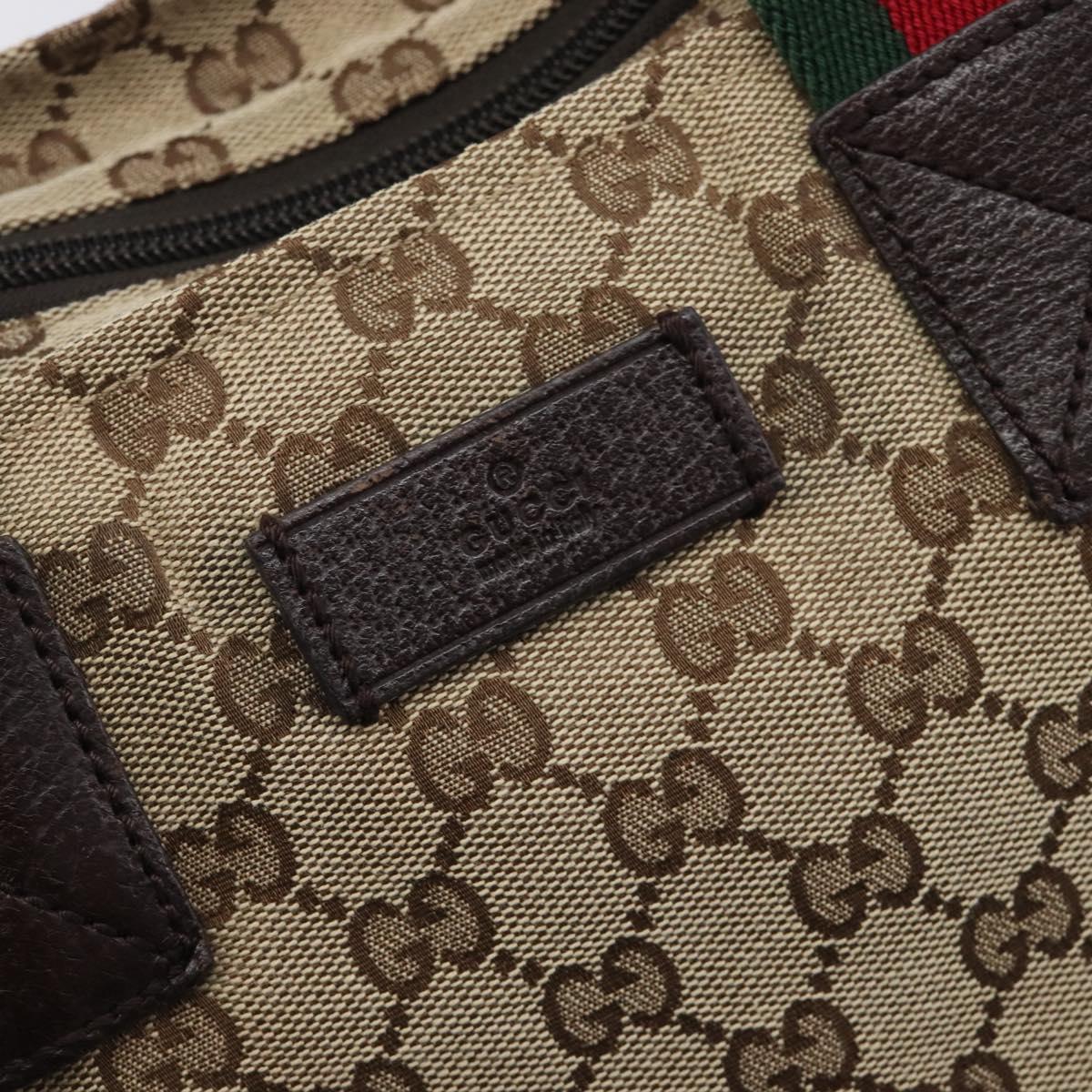 GUCCI GG Canvas Web Sherry Line Tote Bag Beige Silver 131230 Auth 209216A