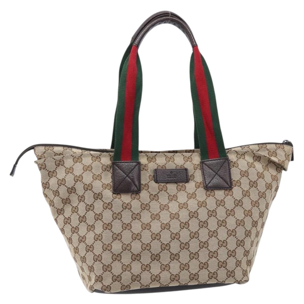 GUCCI GG Canvas Web Sherry Line Tote Bag Beige Silver 131230 Auth 209216A