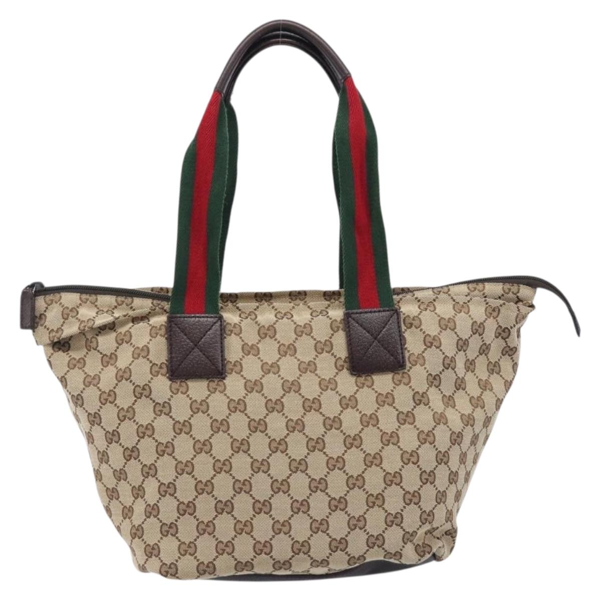 GUCCI GG Canvas Web Sherry Line Tote Bag Beige Silver 131230 Auth 209216A