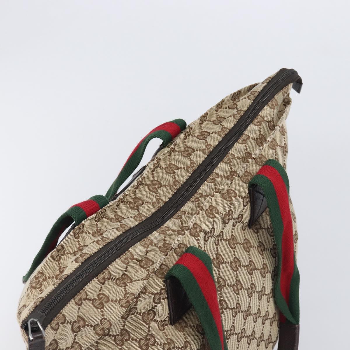 GUCCI GG Canvas Web Sherry Line Tote Bag Beige Silver 131230 Auth 209216A