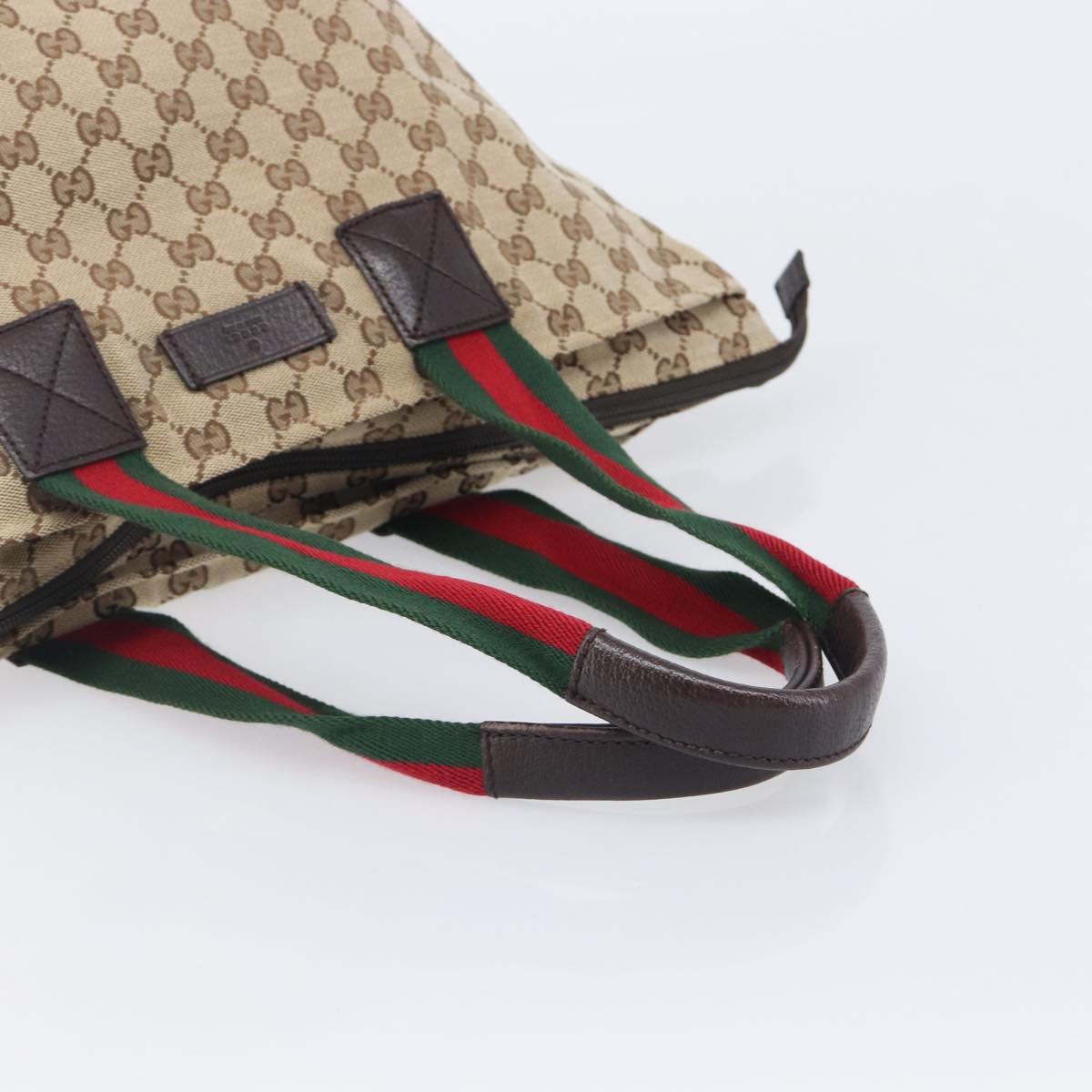 GUCCI GG Canvas Web Sherry Line Tote Bag Beige Silver 131230 Auth 209216A