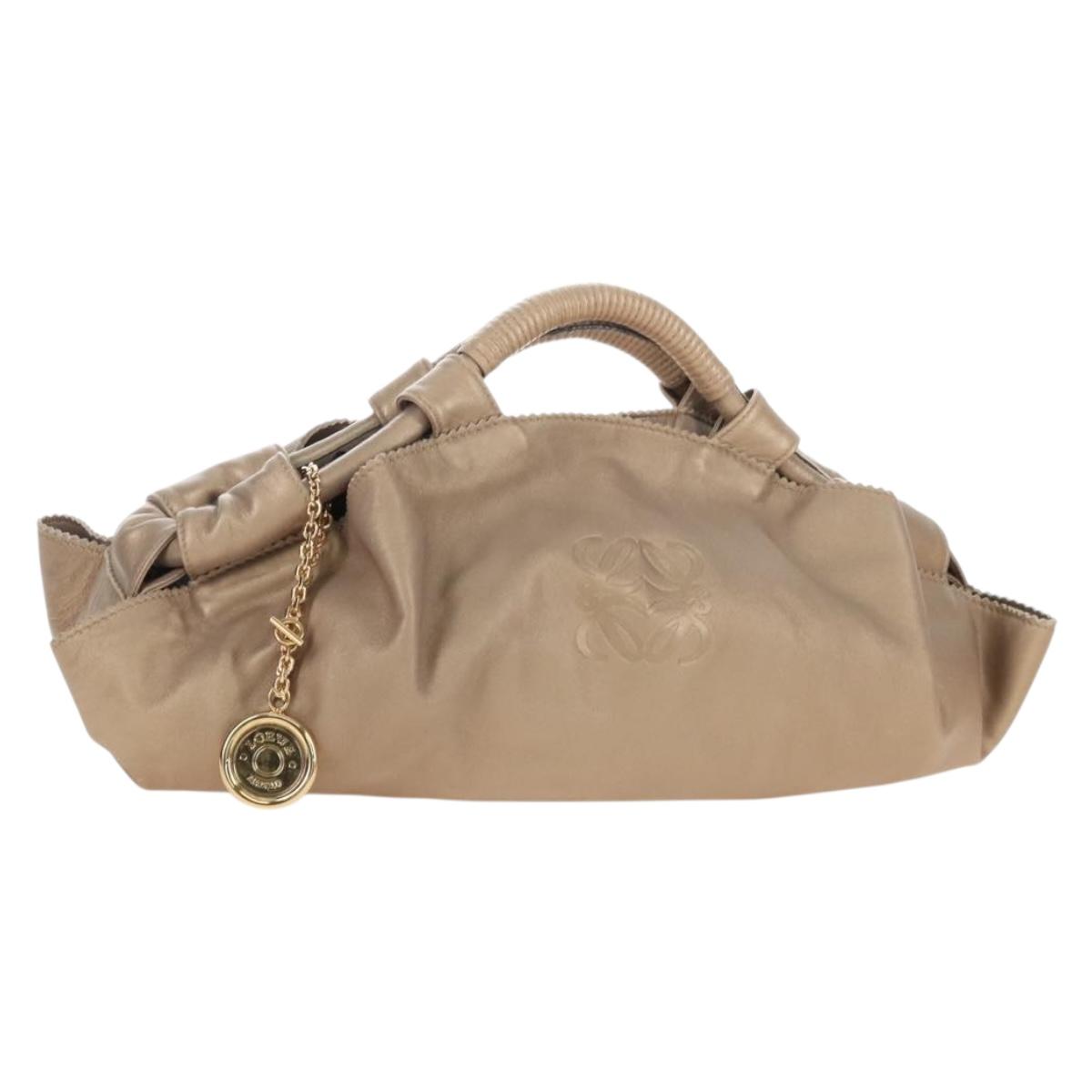 LOEWE Nappa Aire Hand Bag Leather Gold Beige Auth 209217A